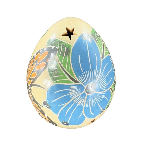 Hand Crafted Pottery Luminary Tea Light Holder Norman Calero Flower Butterfly - Picture 1 of 16